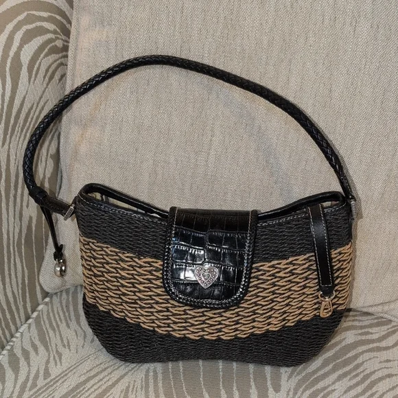 Brighton Black and Tan Woven Handbag With Hang Tag - Picture 1 of 12